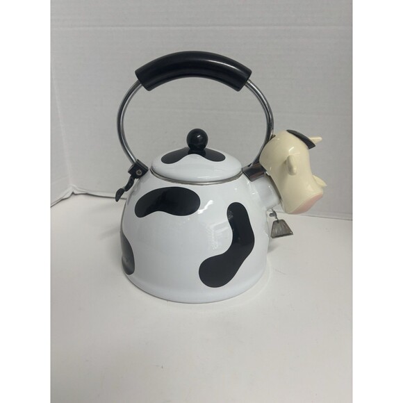 M Kamenstein Farm Cow Tea Kettle Enamel Whistling Teapot 1992 Vintage - Picture 1 of 10